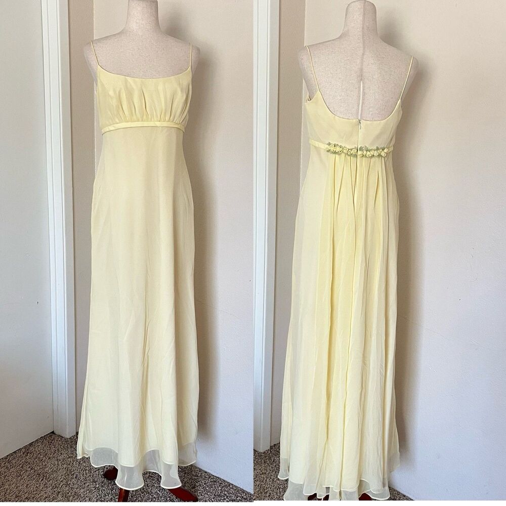 Vintage 90s Michaelanglo Yellow Rose Prom Slip Maxi Dress Size 10 Y2k Silky
